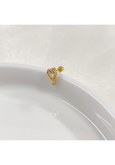 Sallantılı Elmas Görünümlü Gümüş Tragus Pıercıng - Altın Sarı Beyaz