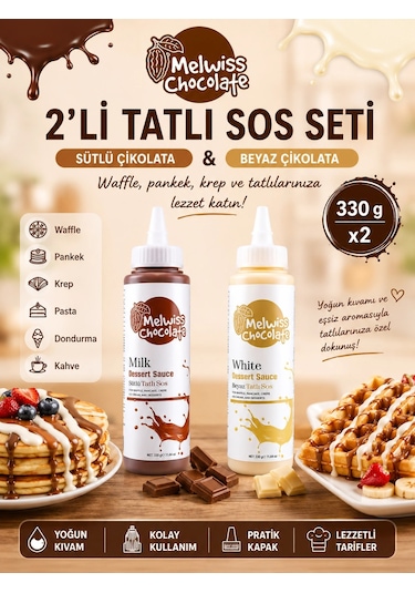 Melwiss Chocolate 2 Li Tatlı Sos Seti Sütlü Ve Beyaz Çikolata Sosu 330 Gr X 2
