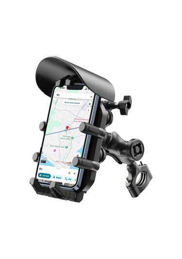 Gidon Bağlantılı Güneş Ve Yağmur Korumalı 360 Derece Ayarlanabilir Motosiklet Bisiklet Telefon Tutucu - 9091430811190ynt