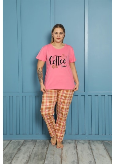 Akbeniz Kadın %100 Pamuk Kısa Kol Büyük Beden Pijama Takım 202156