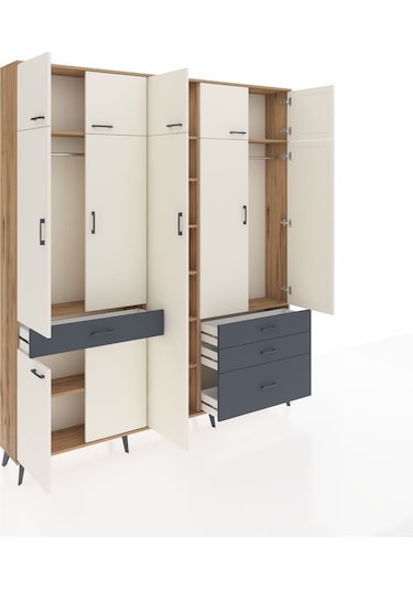 Arges Dolap 11 Raflı 4 Çekmeceli 2 Askılı 220x30x243 Çam-aytaşı/antrasit Aytası/antrasıt