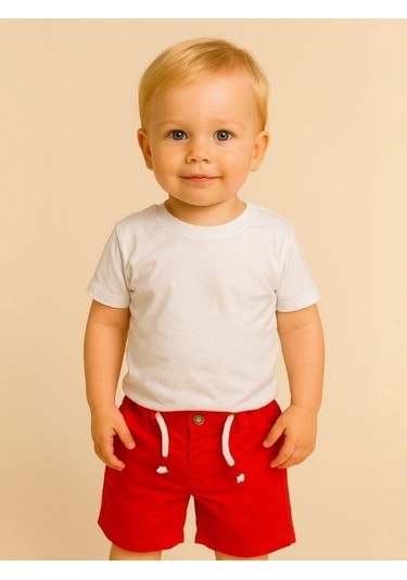 Erkek Bebek Dokuma Şort-16067 Kırmızı
