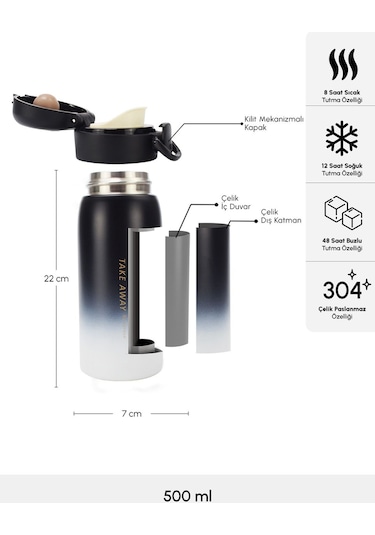 Karaca Skyfall Çelik Sızdırmaz Termos 500 ml Siyah