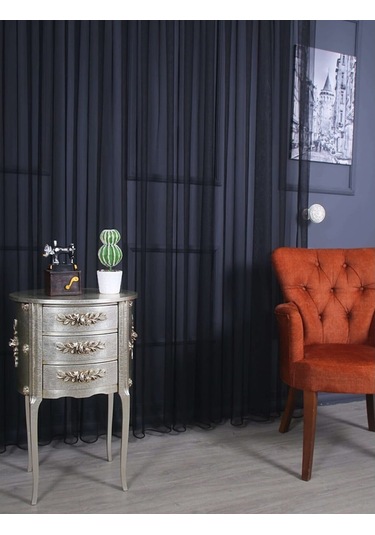 Hilal Petek Zemin Grek Ölçünüze Özel Dikim Tül Perde Siyah