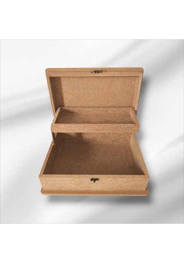 Ahşap- Boyanabilir- Klipsli Asansörlü Takı-makyaj-aksesuar-kutu