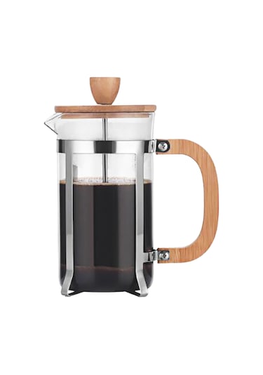 Mufunye 600ml Borosilikat Cam Fransız Presi: Ahşap Kollü, Çelik Filtreli, Kahve/çay Hazırlama, Kolay Temizleme Renkli