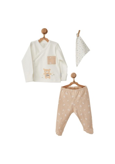 Andywawa Erkek Bebek Ayıcık Motifli Mendilli Alt Üst Takım Ac22765 001