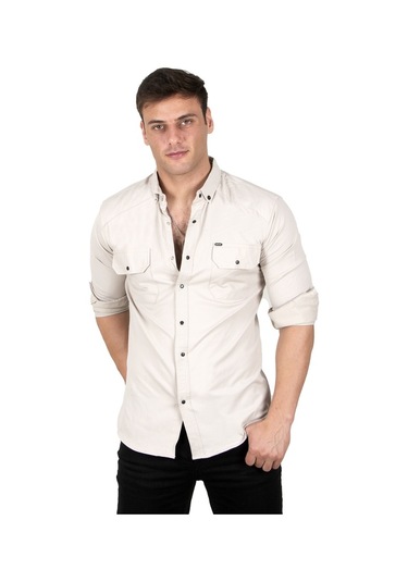 Deepsea Erkek Bej Fitilli Çıtçıtlı Kot Gömlek 300421 Bej