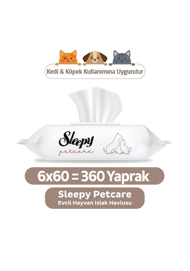 Sleepy Petcare Evcil Hayvan Islak Havlusu 6 x 60 Yaprak