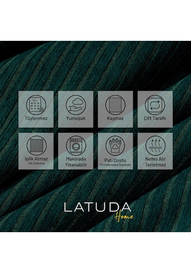 Mikrofiber Şönil Fitilli Minimalist Tekl Koltuk Örtüsü - 110x175 Cm,2 Adet Çift Taraflı, Kaymaz, Terletmez Zümrüt Zümrüt
