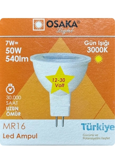 5 Adet Osaka 12volt 7w 50w Sarı 3000k Gu5.3 Duylu İğne Bacak Led Spot Ampul