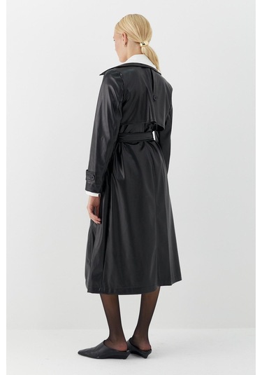 Aller Parça Deri Trençkot Siyah Siyah