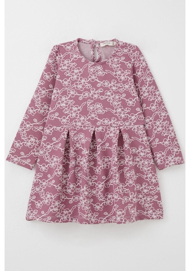 Breeze Kız Çocuk Uzun Kollu Elbise Çiçek Desenli 1.5-5 Yaş, Gülkurusu Gülkurusu