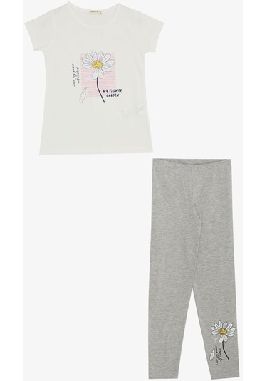 Breeze Kız Çocuk Taytlı Takım Papatya Baskılı 4-9 Yaş, Ekru-ekru Ekru