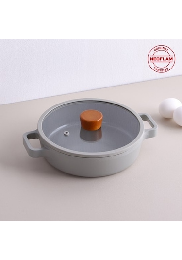 Neoflam Fika Cam Kapaklı Alüminyum Sahan 20cm Gri
