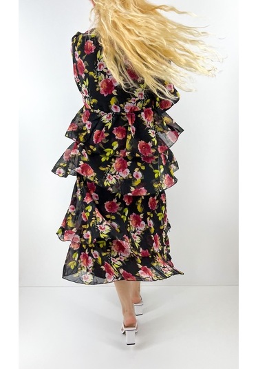 Modaonna Kat Kat Şifon Çiçekli Elbise Çok Renkli