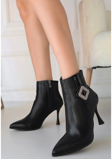 Moose Siyah Cilt Topuklu Bot Siyah