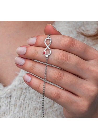 Artsmagazinmücevher Gümüş Sonsuzluk Kırmızı Kalpli Kadın Bileklik