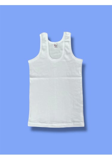 Yüksek Kalite Erkek Çocuk Pamuk Ribana Atlet Oval Yaka 6'lı Paket Beyaz