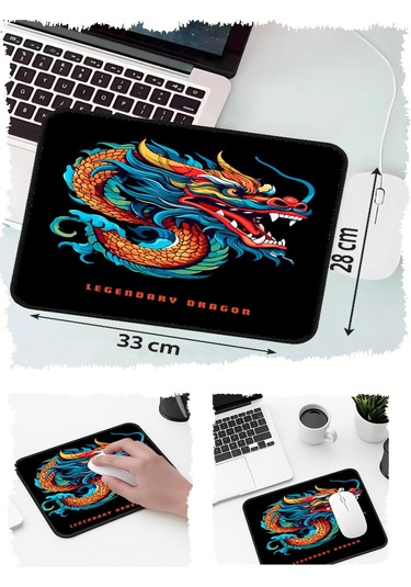 Legendary Dragon Tasarımlı 33x28 Cm Mousepad Kaymaz Taban Rahat Konforlu Mouse Pad