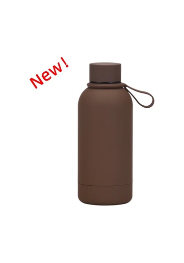 350 Ml Mını Termos Bardak Küçük Ağız Vakum Çift Paslanmaz Çelik Silikon Saplı Taşınabilir Kahverengi