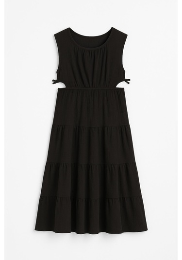 Yanı Dekolteli Kız Çocuk Elbise Siyah