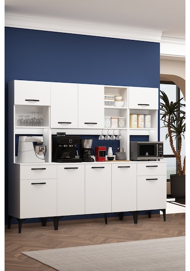 Riva Kahve Köşesi Fırın Bölmeli Askılı Airfry Kiler Dolabı Rb2 Çok Amaçlı Beyaz Beyaz