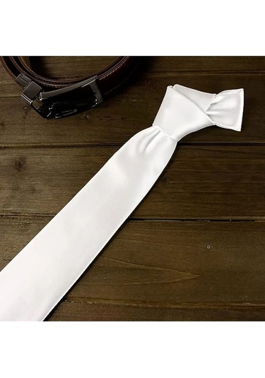 Tezzgelsin Erkek Saten Kravat ve Mendil Set Beyaz