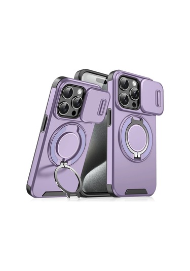 360 Dönen Gizli Metal Halka Araç Tutucu Yumuşak Tpu + Sert Pc Tampon Telefon Purple Iphone14pro İçin 6.1 " Mor