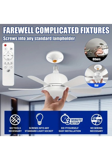 Xuweiwei 46 Cm Beyaz 40w 46 0cm 51 99cm Uzaktan Kumandalı 6 Yapraklı Led Tavan Vantilatörü Işığı E26 E27 3 Renk 3 Hız Ayarlı