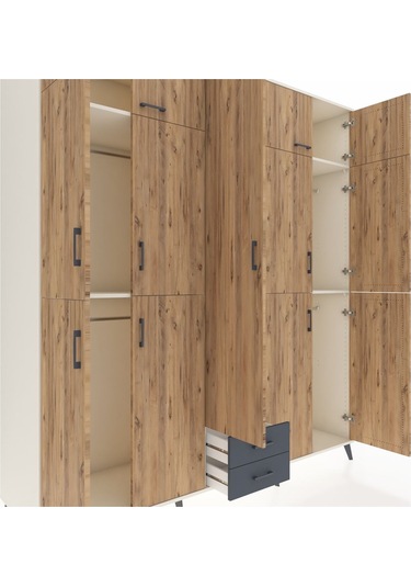 Kronos Dolap 10 Raflı 2 Çekmeceli 4 Askılı 220x59x243 Aytaşı-çam/antrasit Atlas Çam/antrasıt