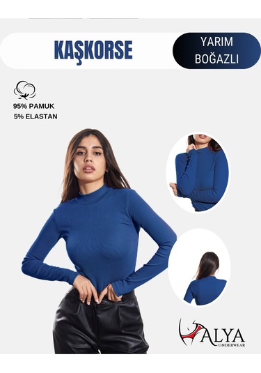 Kaşkorse Yarım Boğaz Body Sweatshirt, Fitilli Kumaş, Likralı, Bordo İndigo