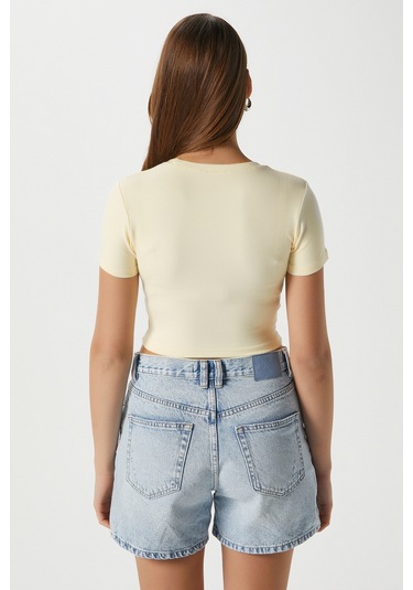 Kadın Deal Lux Touch Yumuşak Doku Crop Tereyağı Sarısı Bluz Tereyağı Sarısı