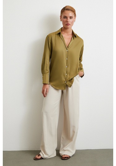 Diagonal Desen Gömlek Yeşil Yeşil