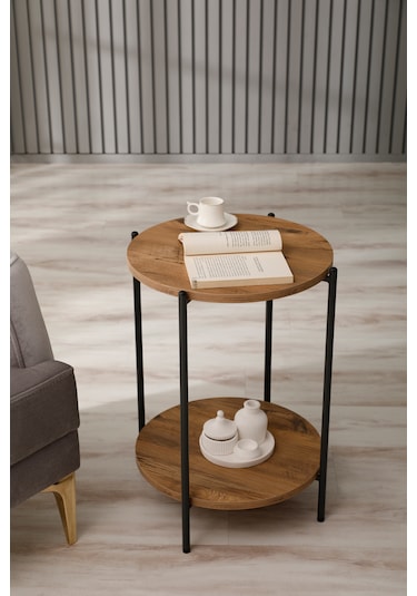 Arpelia Yuvarlak Tablalı İki Katlı Sehpa Q42x60 Cm