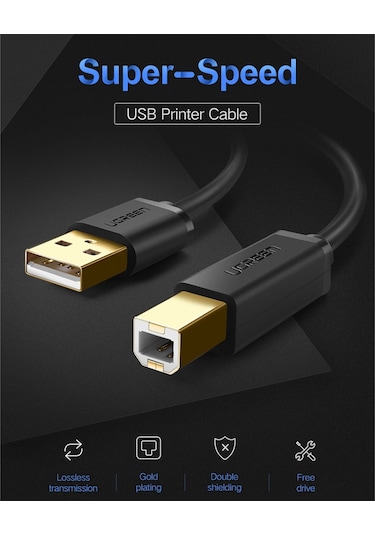 Ugreen Usb 2.0 Altın Kaplama Yazıcı Kablosu Veri Kablosu, Canon, Epson, Hp İçin, Kablo Uzunluğu: 1,5m