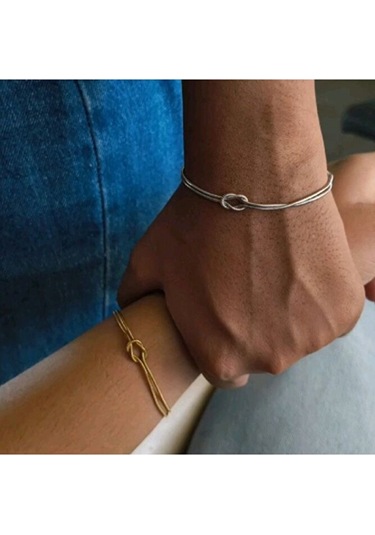 Çelik Bileklik İkili Set Sevgili Dostluk Bilekliği Hediye Bileklik Çelik 1 Gold, 1 Gümüş Çok Renkli