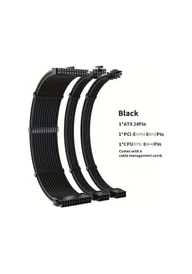 Xuweiwei Psu Uzatma Kablosu Kiti Siyah Atx 24pin Pcıe 8pin Eps Cpu 8pin Mod Kollu Güç Kaynağı Kablosu