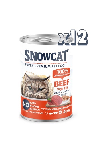 Snow Cat Premium Parça Etli Sığırlı Kedi Konservesi 12 x 400 G