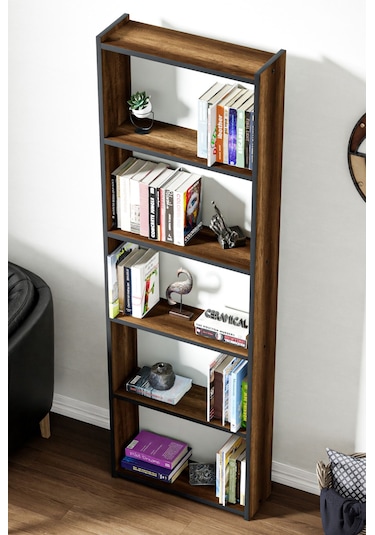 Kts2 Modern Kitaplık / 5 Raflı - 60x180 Cm - Ceviz