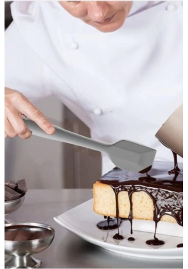 Silicolife Büyük Spatula, Isıya Dayanıklı Yanmaz Yapışmaz Tek Parça Silikon Spatula 26cm Antrasit Antrasit