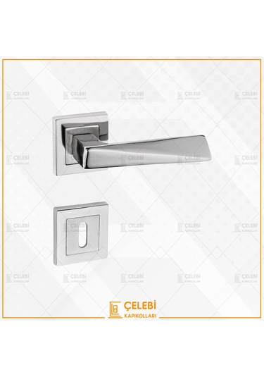 Piramit Kol Kare Rozetli Nikel Saten Oda Kapı Kolu