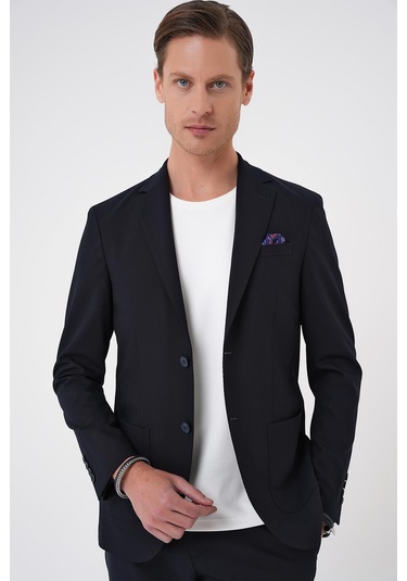 Comfort Fit Mono Yaka Torba Cep Casual Lacivert Ceket C 707 Lacivert