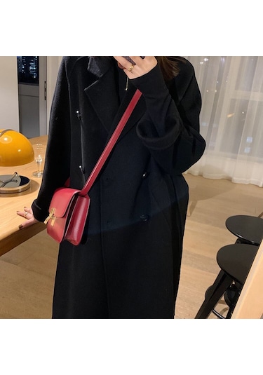 Kadınlar İçin Orta Uzunlukta Hepburn Tarzı Üst Düzey Mizaçlı Bol Yünlü Palto Kahverengi