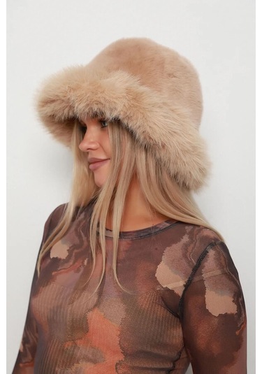 Kadın Peluş Bucket Kalpak Şapka 1143 Rkş-14 Camel Camel