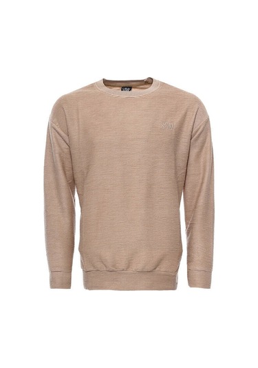 Wessi Yatay İnce Çizgili Bej Erkek Sweatshirt Bej