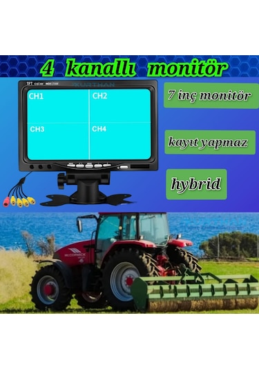 7 İnç Hybrid Monitör 4 Kanallı - Kamerasız Kayıt Yapmaz 12-24...