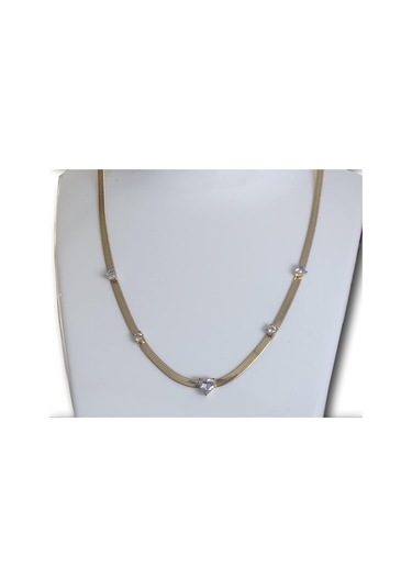 Uzel Çelik Sarı Zirkon Taşlı İtalyan Zincirli Taş Kalpli Kolye