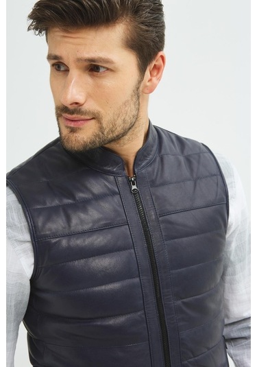 Ikbal Thomas Lacivert / Hakiki Erkek Deri Yelek