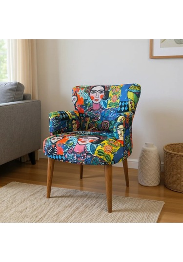 Roma Modern Tekli Koltuk Berjer - Dijital Baskılı Kumaş - Ahşap Ayak - Frida 1 Frida - 1